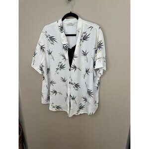 Vintage Sarah‎ B Woman Womens Tan Blouse 2X short sleeve Rayon floral button up